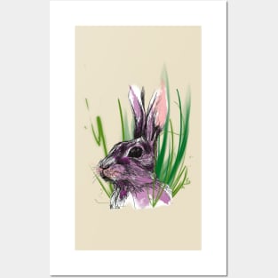 Rabbit in tall grass - animal portrait artwork Posters and Art